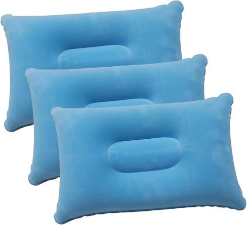 3 Pack Sky Blue Ultralight Inflatable Pillow Small Squared Flocked Fabric Air Pillow for Hiking,Camping,Traveling,Napping,Desk Rest,Neck & Lumbar Support in Saudi Arabia