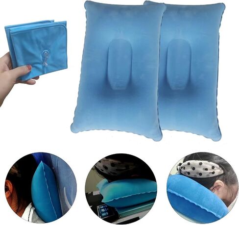 3 Pack Sky Blue Ultralight Inflatable Pillow Small Squared Flocked Fabric Air Pillow for Hiking,Camping,Traveling,Napping,Desk Rest,Neck & Lumbar Support in Saudi Arabia