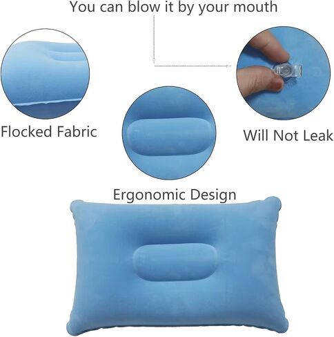 3 Pack Sky Blue Ultralight Inflatable Pillow Small Squared Flocked Fabric Air Pillow for Hiking,Camping,Traveling,Napping,Desk Rest,Neck & Lumbar Support in Saudi Arabia