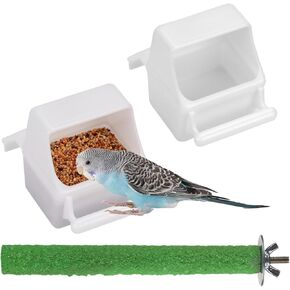 2 Pack Bird Water Bowl Clear Bird Food Container Bird Cage Feeder No Mess Bird Feeder for Cage Parakeet Feeder with Perch