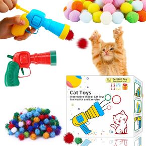 80Pcs Cat Ball Toy Launcher Gun,Plush Ball Shooting Gun,Cat Balls Fetch Toy,Funny Interactive Cat Toys for Bored Indoor Adult Cats，Plush Ball Toy for Playful Cats