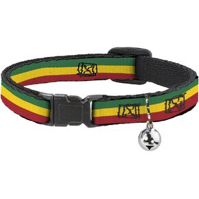 Buckle-Down Cat Collar Breakaway Rasta 8 to 12 Inches 0.5 Inch Wide