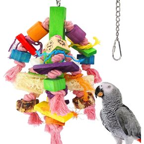 MQUPIN Parrot Toys Bird Toys Nutritional Chewing Toys, Handmade Wooden Bird cage Chew Toys with Natural Nuts, Shells and loofahs for Small to Medium Birds Macaws, Cockatoos, African Greys,Cockatiels in Kuwait