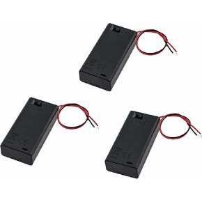 3PCS Black 2 AA Battery Pack with Cover and Switch 3V Plastic Housing Electronics Battery Holder