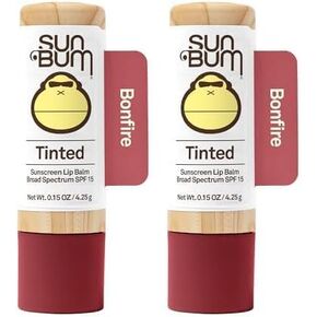 Sun Bum Tinted Lip Balm Bon Fire | SPF 15 | UVA / UVB Broad Spectrum Protection | Sensitive Skin Safe | Paraben Free | Ozybenzone Free | 0.15 Oz