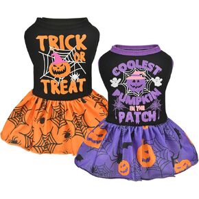 Vehomy 2-Pack Halloween Dog Dress Pumpkin Dog Cat Dress Puppy Halloween Skirt with Spider Pumpkin Patterns Dog Pet Halloween Costume Outfit Apparel Clothes for Small Medium Dogs Cats S
