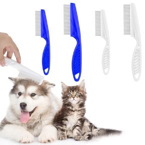 4Pcs Pet Hair Comb Tear Stain Removal, Flea Comb for Dogs, Removes Crust, Mucus, and Stains, 2 in 1 Dog Comb for Small Dogs and Puppies, Stainless Steel Grooming Massage Double Sided Comb