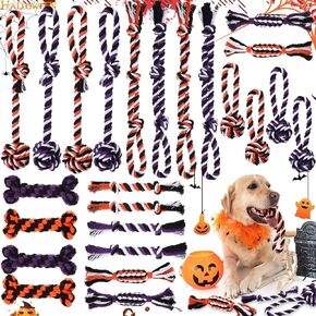 24 Pcs Halloween Dog Toys Bulk Dog Rope Chew Toy Set Halloween Sturdy Cotton Rope Dog Toys Bulk Chewing Teething Rope for Dog Training Teeth Cleaning Halloween Decoration