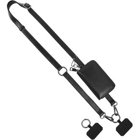 Cell Phone Lanyard Strap Crossbody Clip and Go Strap for Phone with Wallet Crossbody Zippered Pouch Anti Theft Phone Strap Cross Body Tether Vegan Leather Leash for Women