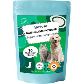 Mushrooms Extract Powder for Dogs & Cats - 10 Mushrooms Complex Pet Supplement for Immunity, Cellular Health, Cognition, Longevity - Lion's Mane, Turkey Tail, Reishi for Dogs & Cats - 3.53 oz / 100g