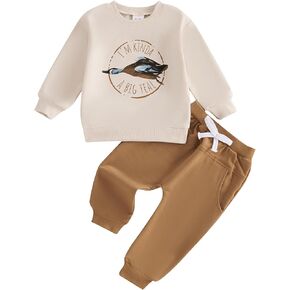 Toddler Baby Boy Hunting Outfit Mallard Duck Pocket Long Sleeve Tops Duck Print Pants Set 2Pcs Fall Winter Clothes