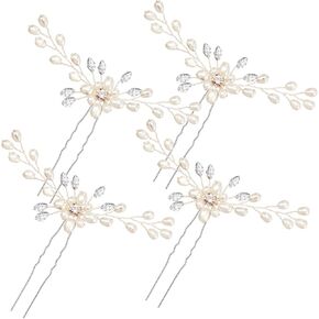 6 Pieces Pearl Crystal Bridal Hair Pins Rhinestone Flower Wedding Hair Piece Vintage Hair Accessory Party Hair Pins for Bride, Bridesmaids, Flower Girls (Gold)