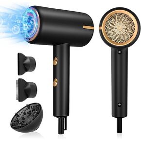 Ionic Hair Dryer, 1800W Professional Blow Dryer (with Powerful AC Motor), Negative Ion Technolog, 3 Heating/2 Speed/Cold Settings, Contain 2 Nozzles and 1 Diffuser, for Home Salon Travel Woman Kids