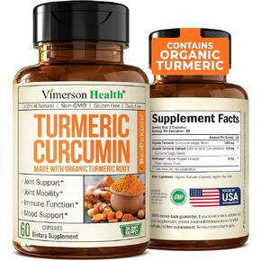 Turmeric Curcumin & Black Pepper Extract. High Absorption Joint Support Supplement with Bioperine. 95% Curcuminoids. Antioxidant Turmeric Supplement for Inflammation Balance & Immune Support. 60 Caps