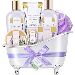 Bath Baskets for Women Gift, Home Spa Kit for Women, Spa Luxetique Lavender Bath Set with Body Lotion, Bath Salt, Bath Bombs, Relaxation Bath Gifts for Women Mothers Day Gifts