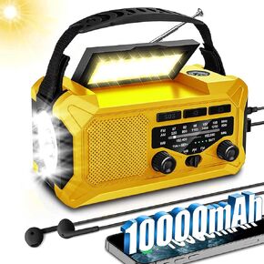 10000mAh Emergency Radio,Multi-Function AM/FM/NOAA Weather Radio,Hand Crank,USB Cable 3 Charging Methods,SOS Alarm,Flashlight,Phone Charger,Compass,Reading Lamp(Yellow)