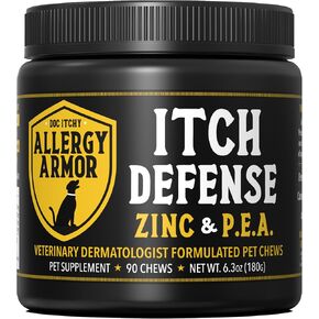 Doc Itchy: Allergy Armor Itch Defense Dog Pet Chews | Clinical-Strength Medical Zinc + P.E.A. | Vit E & Rosemary Extract | Reduce Itch & Pain Suffering | Control Allergy | Food Allergy Safe | 90 count