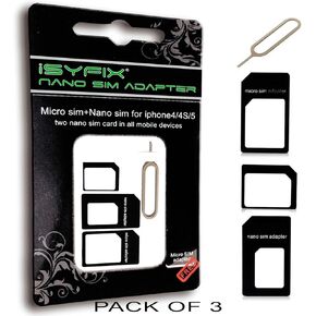 3X Pack SIM Card Adapter - Nano Micro Standard Converter Kit 4 in 1 Complete Set by iSYFIX
