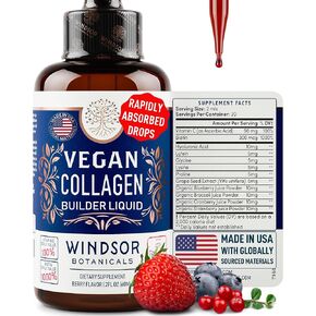 Vegan Collagen Builder Liquid Supplement - Collagen Booster with Vitamin C, Biotin, Hyaluronic Acid & Amino Acids - Vegetarian Collagen for Women, Organic Fruit & Vegetable Blend - 60ml, 30 Day