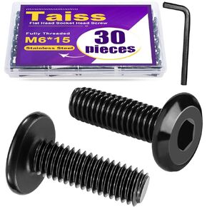 Taiss 30pcs M6 x 30mm Flat Head Socket Head Screw Furniture Bolts Stainless Steel 18-8(304),Black Zinc Plated Fully Threaded, Countersunk Connector Screws with Hex Spanner