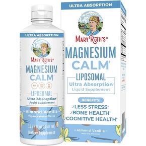 MaryRuth Organics, Calm Magnesium Bisglycinate Liquid Supplement for Adults, 1 Month Supply, No Sugar Added, Bone, Nerve, Gut Health, Vegan, Non-GMO, Gluten Free, 15.22 Fl Oz