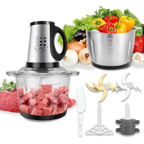16 Cup Large Food Processors,Meat Grinder Veggie Chopper with with 2 pieces 16Cup Bowls 350W Electric Food Processors,3 Speed,2 pieces 4 Bi-Level Bladesand Spatula for Baby Food,Meat,Vegetables,Fruits