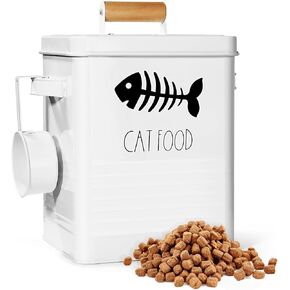 Cat Food Storage Container, Cat Food Container with Metal Lids, Cat Treat Container with Dry Food Scoop, Metal Pet Food Container for Kitchen Counter, Airtight Cat Food Storage Container