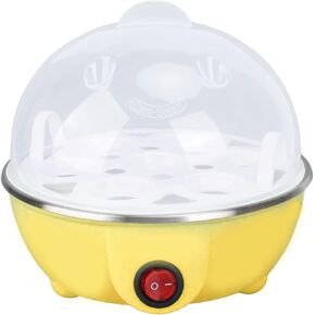 Asixxsix Rapid Egg Cooker, 7 Egg Capacity Electric Egg Boiler with Auto Shut Off Egg Maker for Soft Medium Hard Boiled Eggs, Poached Eggs, Scrambled Eggs, Omelets, with Water Measuring Cup (Yellow)