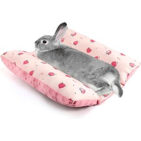 Rabbit Bed 16" x 14" Bunny Pillow Reversible Mat with Soft Cushion Support Concave Floor Mat for Indoor Rabbits Kittens Small Animals Pink