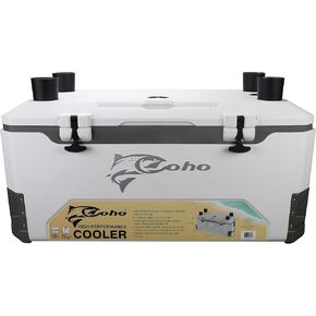 COHO 165QT Ice Chest, Heavy Duty, High Performance Insulated Cooler with Fish Ruler, Removable Threaded Cup Holders, Magnetic Disc, Tie Down Loop, Easy Access Hatch