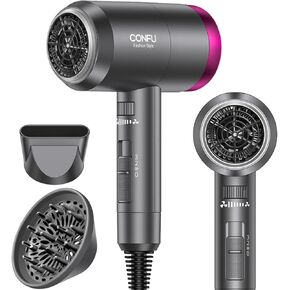 Ionic Hair Dryer, CONFU 1600W Portable Lightweight Blow Dryer, Fast Drying Negative Ion Hairdryer Blowdryer, 3 Heat Settings & Infinity Speed, with Diffuser and Concentrator Nozzle for Home & Travel