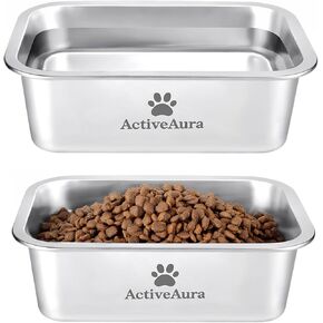 1.25 Gallon Large Stainless Steel Metal Dog Bowl Set of 2,Outdoor Dog Food and Water Bowls with Stickers for Outside,Big Feeding Dish,Pet Bowls for Large Dogs,Medium,X-Large, Big Dogs & Cats