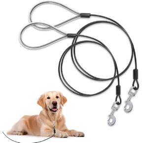 Chew Proof Dog Leash,6FT Metal Cable Lead for Dogs,Heavy Duty Waterproof Wire Rope with Soft Padded Handle, Non Chewable Leash for Teething Puppies, Black-2 Pcs