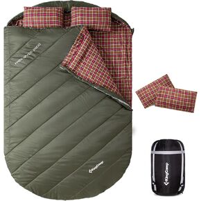 KingCamp Double Sleeping Bag with Pillows for Couples & Family, Queen Size Flannel Sleeping Bag for Camping Hiking and Outdoors