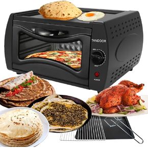 Tandoor Electric Oven: Make Authentic Indian Breads & Pizza at Home! Bake Naan, Roti, Manakish, Lahmacun & Tandoori Chicken. 2100W, 490°F, 15L Countertop Oven