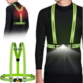 Running Lights for Runners, Reflective Vest with LED Chest Light＆Back Warning Light, High Visibility Running Gear with USB Charging for Walking Running Cycling, Adjustable for Men Women Kids
