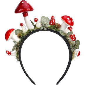 Renaissance Fairy Woodland Mushroom Headband - Fantasy Forest Elf Headband Renfaire Red Mushroom Crown for Women
