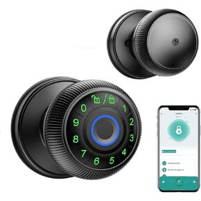 Fingerprint Door Lock,Smart Door Knob,biometric lock, keypad entry,keyless handle.Ideal for bedroom,home,hotel,office,apartment.Enhances security & convenience. (Black)