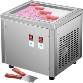 VEVOR Fried Ice Cream Roll Machine, 12.6" x 8.5" Stir-Fried Ice Cream Pan, Stainless Steel Rolled Ice Cream Maker with Compressor and 2 Scrapers, for Making Ice Cream, Frozen Yogurt, Ice Cream Rolls