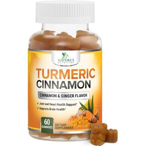 Turmeric Ginger Cinnamon Gummies - Vegan Turmeric Curcumin Gummy with 95% Curcuminoids - Black Pepper for Max Absorption, Natural Joint Support Supplement, Nature's Tumeric Extract - 60 Gummies