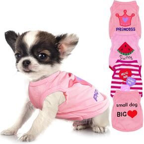 4 Pieces Dog Clothes for Small Dogs Girls Summer Autumn Cute Puppy Clothes Soft Pet Dog Shirts Chihuahua Teacup Dog Cat Clothing Pink Costume (XX-Small)