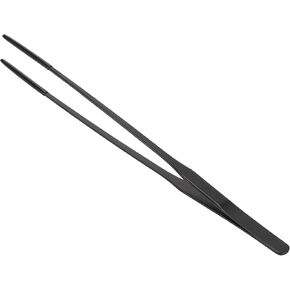 Reptile Feeding Tongs, Stainless Steel Lizard Feeding Tongs, Aquarium Straight Feeding Tweezers for Reptiles with Rubber Tip, Terrarium Feeding Tong for Gecko, 14.96" Length, Black