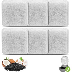 6 Pack Charcoal Replacement Filters for 0.5/1/2.5/4 GAL Gravity Waterer, YOIHABV Cat Fountain Filters, Dog Water Dispenser Filters, Pet Fountain Filter Replacement, Control Chlorine and Odor