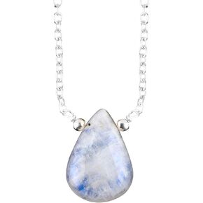 Natural Pear Cabochon Necklace, Gemstone Healing Crystals, Gift for Her, Birthstone Jewelry, 18 inch Silver Plated Adjustable Chain