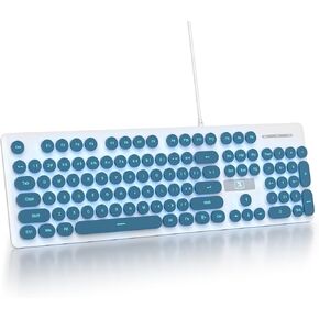 Retro Typewriter White Keyboard Full Size, 104 Keys LED Backlit Wired Membrane Keyboard with Number Pad, Ultra Slim Quiet Home/Office Computer Keyboard for PC, Laptop, Desktop (White)