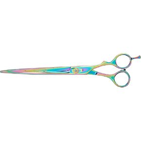Plasma Coated Shear 9-InchSemi-Convex Edge Japanese Stainless Steel Plasma Rainbow Finish Removable Finger Rest Adjustable Tension Screw