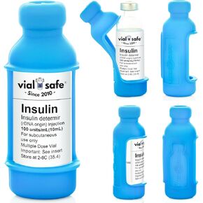 VIAL SAFE Insulin Bottle Protector Case/Sleeve for Diabetes, Never Risk Breaking Your Insulin Vial, Reusable, Durable, Flexible Silicone Protective Sleeve, 2-Pack (Size Tall), Light Blue