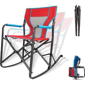 Oversized Rocking Camping Chair, Portable Folding Director Chair, Rocker Camp Chair for Outdoor Backyard Patio Lawn Garden