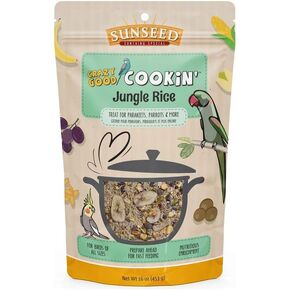 Sunseed Crazy Good Cookin Bird Treat, 16 Ounces, Jungle Rice with Bananas Dates and Pistachios, Brown