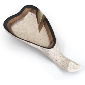 Large Ceramic Spoon Rest for Stove Top, Oyster Shell-Shaped with Handle Stable Glaze Sauce Tray Porcelain Utensil Spoon Holder for Kitchen Counter Dining Table Decor Easy Clean (Beige)